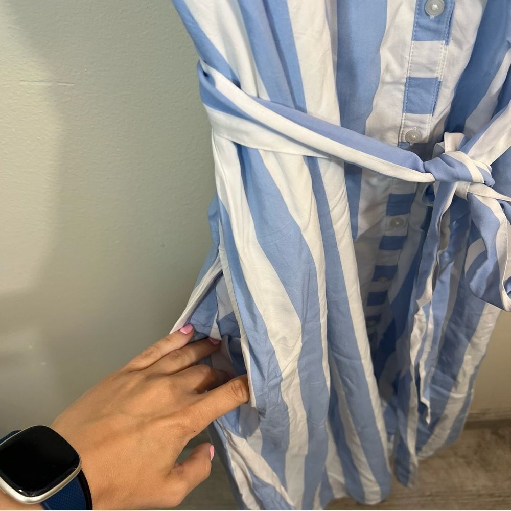 Crown & Ivy Women’s Blue White Striped Belted Shirt Dress 3X NWT - Picture 9 of 15
